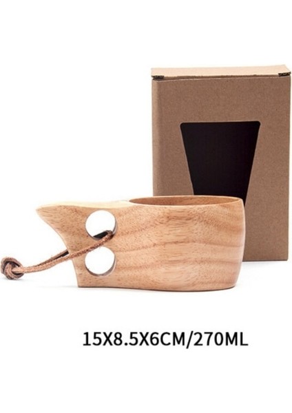 A2 Ahşap Saplı Finlandiya Kuksa Taşınabilir Kahve Kupa Kauçuk Iki Delikli Inek Derisi Halat Kanca Suyu Süt Çay Kahve Içme Bardağı Drinkware (Yurt Dışından)