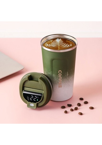 Kahve CUP009 380ML 510ML/380ML Sıcaklık Göstergesi Kahve Fincanı Paslanmaz Çelik Yalıtımlı Bardak Çok Fonksiyonlu Araba Bardağı Sızdırmaz Seyahat Su Bardağı (Yurt Dışından)