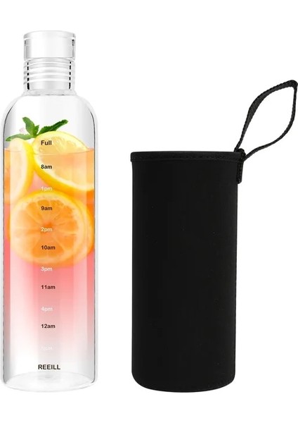 500ML Bardak Seti 500-750ML 750ML Büyük Kapasiteli Cam Su Şişesi Zaman Işaretleyicili Su Içmek Için Kapak Şeffaf Süt Suyu Basit Bardak Doğum Günü Hediyesi (Yurt Dışından)