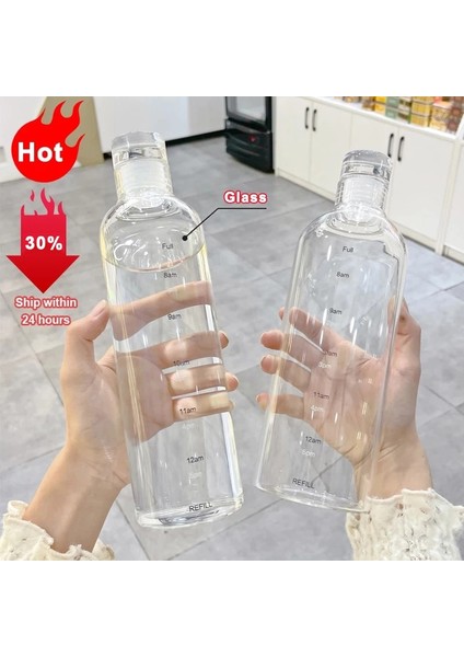 500ML Bardak Seti 500-750ML 750ML Büyük Kapasiteli Cam Su Şişesi Zaman Işaretleyicili Su Içmek Için Kapak Şeffaf Süt Suyu Basit Bardak Doğum Günü Hediyesi (Yurt Dışından)