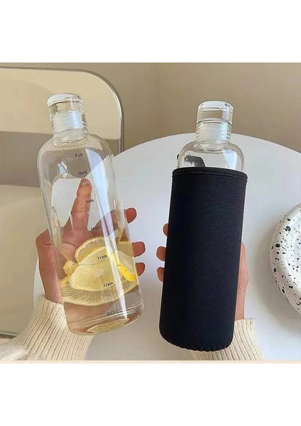 500ML Bardak Seti 500-750ML 750ML Büyük Kapasiteli Cam Su Şişesi Zaman Işaretleyicili Su Içmek Için Kapak Şeffaf Süt Suyu Basit Bardak Doğum Günü Hediyesi (Yurt Dışından)