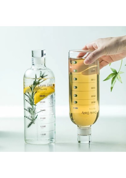 500ML Bardak Seti 500-750ML 750ML Büyük Kapasiteli Cam Su Şişesi Zaman Işaretleyicili Su Içmek Için Kapak Şeffaf Süt Suyu Basit Bardak Doğum Günü Hediyesi (Yurt Dışından)