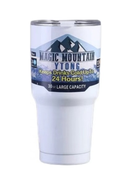 900ML-WHITE-2 30OZ Magic Mountain Termos Bardak Buz Termosu 30OZ Kahve Kupa Vakum Yalıtımlı Şişe Paslanmaz Su Staw Çelik Dış Mekan Termal Şişeler (Yurt Dışından)