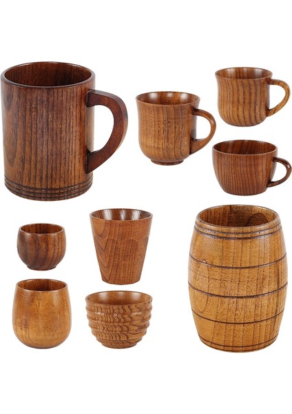 45ML 201-300ML 9 Stilleri Hünnap Ahşap El Yapımı Su Kahve Kupa Bardak Çay Bira Suyu Süt Kupalar Içecek Bardak Kulplu Kahve Bira Kupa Retro Hediye (Yurt Dışından)