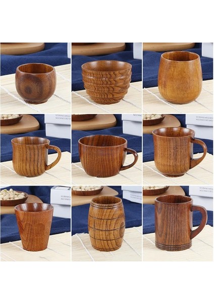 45ML 201-300ML 9 Stilleri Hünnap Ahşap El Yapımı Su Kahve Kupa Bardak Çay Bira Suyu Süt Kupalar Içecek Bardak Kulplu Kahve Bira Kupa Retro Hediye (Yurt Dışından)