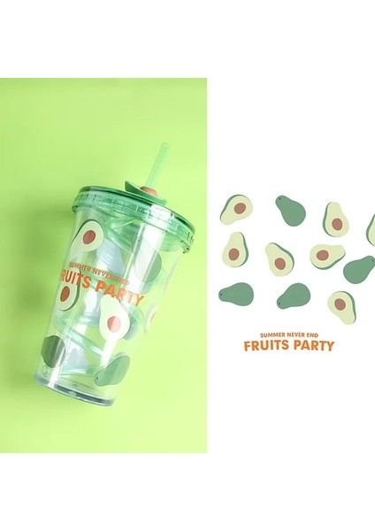 Yeşil 401-500 ml Plastik Içme Bardakları Seti Ev Yeniden Kullanılabilir Bardak Kapaklı Saman 401-500 ml Şeffaf Plastik Içme Bardağı Kırmızı/sarı/yeşil (Yurt Dışından)