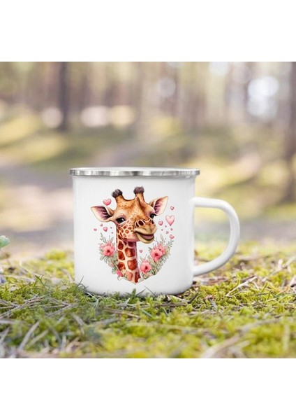 UXH237606-A015WH-8 360 ml Dinozor At Çiçek Baskı Emaye Kupa Yaratıcı Kahve Içecekler Fincan Kamp Kamp Ateşi Bardak Kolu Kupa Çocuklar Için Hediyeler Aile Arkadaşı (Yurt Dışından)