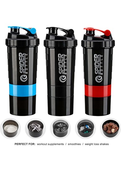 Siyah 3 Katmanlar Shaker Protein Şişesi Toz Shake Kupası Büyük Kapasiteli Su Şişesi Karıştırma Kabı Vücut Geliştirme Egzersizi Karıştırma Şişesi (Yurt Dışından) modelleri