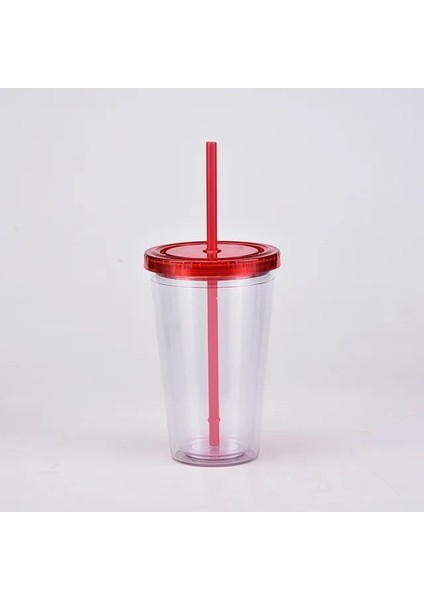 D 16OZ Popüler 16OZ Düz Bardak Akrilik Su Şişesi Kapaklı ve Saman Çift Duvar Şeffaf Meyve Suyu Süt Bardak Doğum Günü Partisi Için (Yurt Dışından)