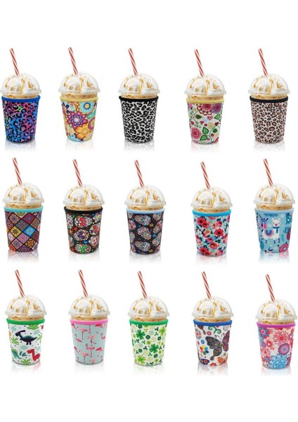 Çiçek Şeker Kafatası Yeniden Kullanılabilir Buzlu Kahve Kol Kupası Soğuk Içecekler Için Izolatör Içecekler ve Çoğu Kahve Için Neopren Tutucu 16-18OZ Bardaklar (Yurt Dışından)