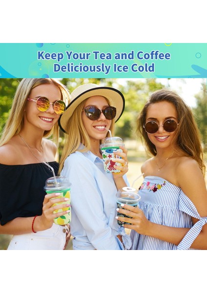 Çiçek Şeker Kafatası Yeniden Kullanılabilir Buzlu Kahve Kol Kupası Soğuk Içecekler Için Izolatör Içecekler ve Çoğu Kahve Için Neopren Tutucu 16-18OZ Bardaklar (Yurt Dışından)