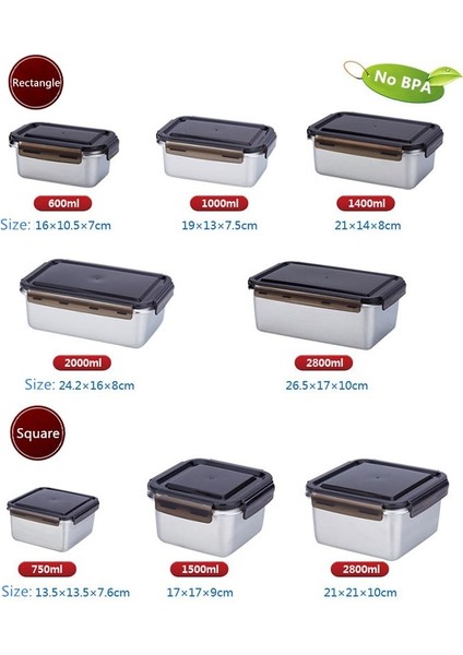 Dikdörtgen 2800ML Taşınabilir Mikrodalgada Öğle Yemeği Kutusu 316 Gıda Sınıfı Paslanmaz Çelik Taze Tutma Öğrenci Öğle Yemeği Kutusu Buzdolabı Saklama Kutusu (Yurt Dışından) modelleri