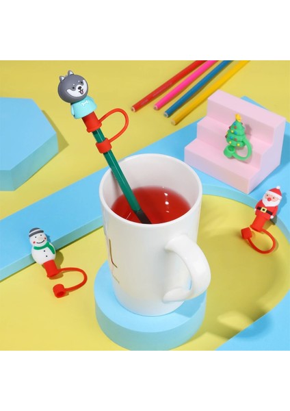12-1 Adet Yeni Stil Silikon Saman Stoper Noel Baba Kardan Adam Yeniden Kullanılabilir Toz Kapağı Cam Bardak Stoper Kapak Noel Mutfak Aksesuarları (Yurt Dışından)