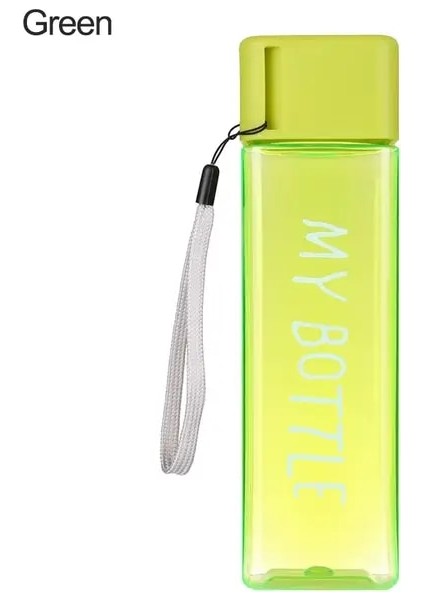 Yeşil 480ML Buzlu 1 Adet 480ML Şeffaf Kare Plastik Mat Su Bardağı Açık Soğuk Meyve Suyu Su Sporları Bardak Taşınabilir Süt Halat Su Şişesi (Yurt Dışından)