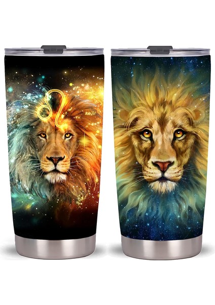 Stil 9 20OZ Aslan Vahşi Hayvanlar Desen Tumbler Kapaklı Bardak, Paslanmaz Çelik Çift Duvar Vakum Termos Yalıtımlı Seyahat Kahve Kupa (Yurt Dışından) fırsatları