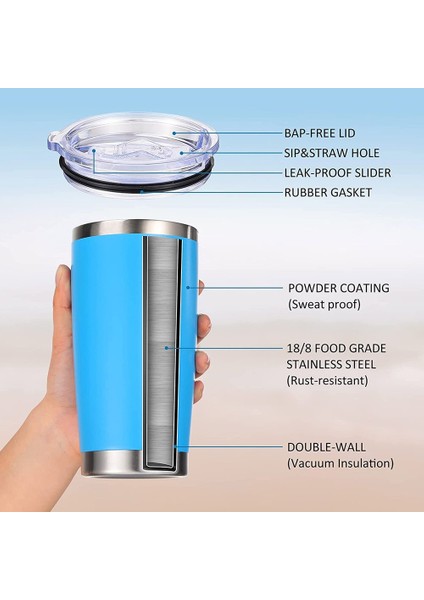 Açık Mavi 1 Adet 1/2/5 Adet 20 Oz Paslanmaz Çelik Şarap Bardakları Kapaklı Mat Sıska Bardak Çift Duvar Yalıtımlı Su Kahve Bardağı Bardak (Yurt Dışından) indirimleri