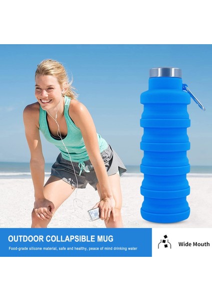 Ordu Yeşil Katlanabilir Spor Şişeleri 500 ml Katlanabilir Su Şişesi Spor Seyahat Koşusu Için Taşınabilir Katlanır Kahve Şişesi (Yurt Dışından)