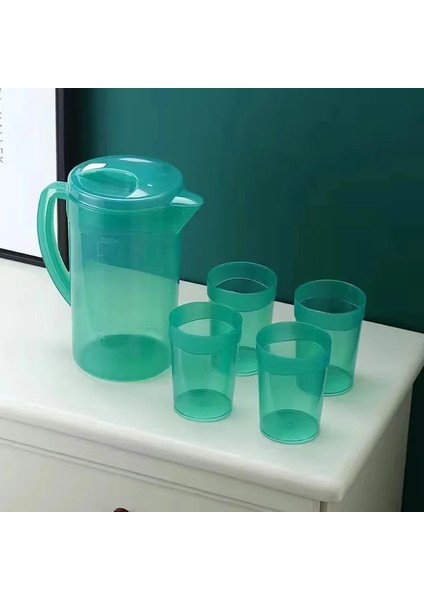 Yeşil ve 4 Fincan 2.3l Gıda Sınıfı Pp Su Şişesi Yüksek Sıcaklık Dayanımı Su Deposu Limonata Sürahi Sürahi Seti Bar Su Isıtıcısı Ev Tencere (Yurt Dışından)