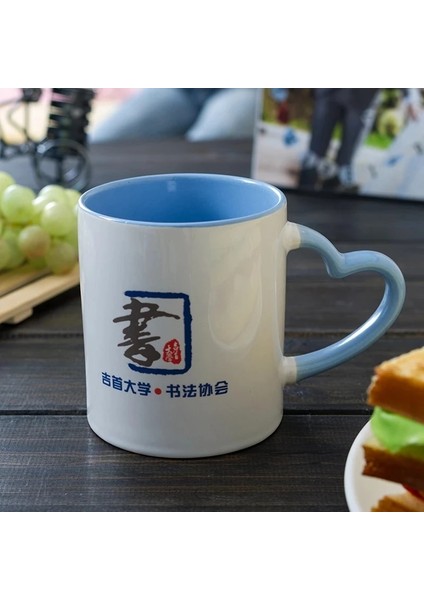 Blue-1 350 ml Seramik Kupa Dıy Fotoğraf Kalp Şekli Kolu ve Iç Renkler Süt Kahve Fincanı Özelleştirilmiş Resimler Logo Adı Metin Yaratıcı Kesim Hediyeler (Yurt Dışından) indirimleri