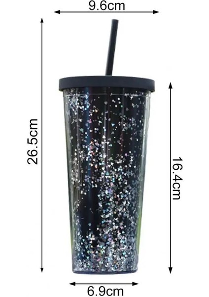 Kırmızı 24OZ/710ML Su Pipetli Bardak Glitter Çift Duvar Dalgalı Kenar Düz Bardak Suyu Buzlu Kahve Fincanı Günlük Kullanım (Yurt Dışından)