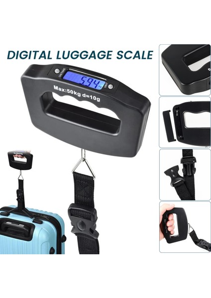 Siyah 50 kg Dijital Bagaj Ölçeği Taşınabilir Bavul Ölçeği Asılı Terazi El Elektronik Terazi Arkadan Aydınlatmalı Dijital Ekran Seyahat (Yurt Dışından) modelleri