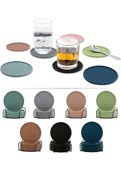 6 Parçalı Set Silikon Bardak Minderi, Düzensiz Piramit Çay Bardağı Minderi, Yuvarlak ve Kalınlaştırılmış, Depolama Braketi ile Donatılabilir (Yurt Dışından)
