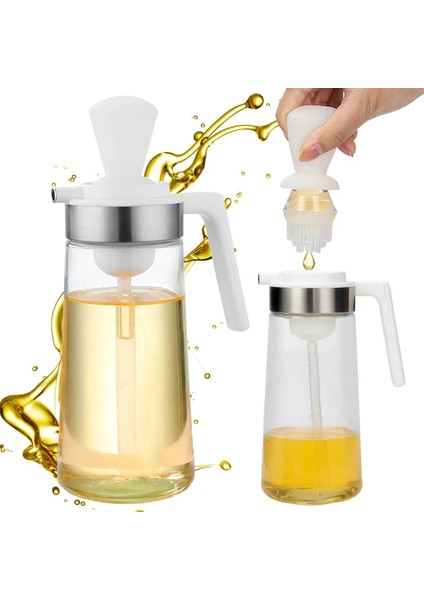 Yeşil 2 In 1 Zeytinyağı Dağıtıcı Konteyner Yağ Fırçası ile 350 ml Doldurulabilir Cam Yağ Şişesi Barbekü Tencere Dağıtıcı Mutfak Aracı (Yurt Dışından)