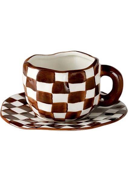 B4 El-Boyalı Çiçekli Seramik Kahve Fincanı Ofis Kupa Tabağı ile Ev Kahvaltı Süt Suyu Çay Kolu Bardak Hediye Mikrodalga Güvenli (Yurt Dışından)