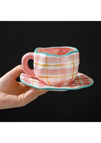 B4 El-Boyalı Çiçekli Seramik Kahve Fincanı Ofis Kupa Tabağı ile Ev Kahvaltı Süt Suyu Çay Kolu Bardak Hediye Mikrodalga Güvenli (Yurt Dışından) fiyatları