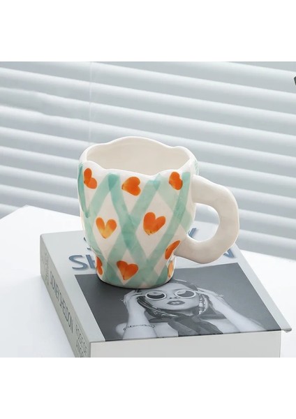 B4 El-Boyalı Çiçekli Seramik Kahve Fincanı Ofis Kupa Tabağı ile Ev Kahvaltı Süt Suyu Çay Kolu Bardak Hediye Mikrodalga Güvenli (Yurt Dışından) modelleri