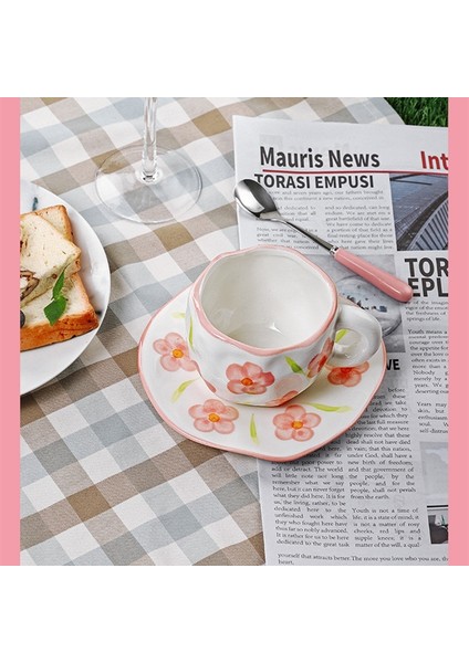 B4 El-Boyalı Çiçekli Seramik Kahve Fincanı Ofis Kupa Tabağı ile Ev Kahvaltı Süt Suyu Çay Kolu Bardak Hediye Mikrodalga Güvenli (Yurt Dışından) fırsatları