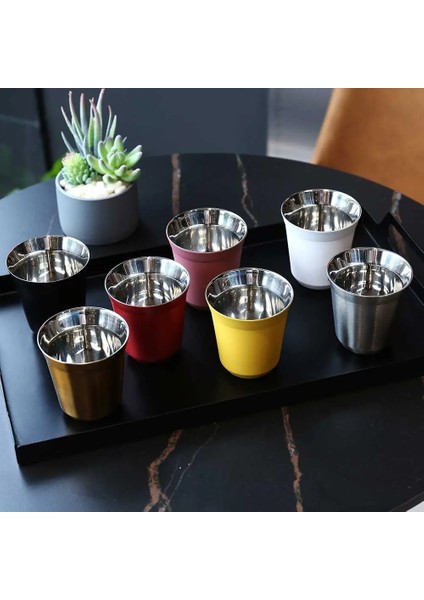 Gül Kırmızı 160ML 160ML 304 Espresso Kupalar Paslanmaz Çelik Kahve Süt Su Içecek Kahvaltı Bardak Yalıtımlı Çift Duvar Bulaşık Makinesinde Yıkanabilir Doku (Yurt Dışından)