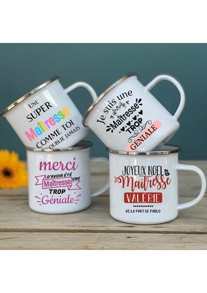 UXH187870-A015WH-8 360 ml Merci Super Maitresse Baskı Kupa Kahve Çay Bardak Içecekler Su Bardağı Emaye Kupalar Okul Ev Kolu Drinkware En Iyi Öğretmen Hediyeler (Yurt Dışından)