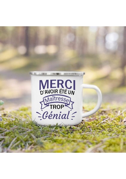 UXH187870-A015WH-8 360 ml Merci Super Maitresse Baskı Kupa Kahve Çay Bardak Içecekler Su Bardağı Emaye Kupalar Okul Ev Kolu Drinkware En Iyi Öğretmen Hediyeler (Yurt Dışından)