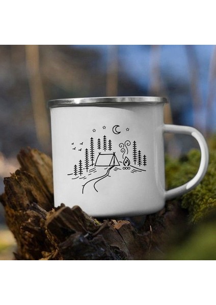 XH3200-A015WH-8 Dağ Bekliyor Baskı Emaye Kupa Yaratıcı Kamp Kahve Çay Su Süt Fincan Kupalar Kolu Drinkware Tatil Yürüyüş Hediye (Yurt Dışından)