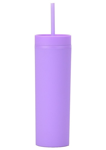 A6 Mor 2 Adet 450 ml Çift Katmanlı Plastik Bardak Basit Kauçuk Boya Su Bardağı Mühürlü Düz Pipetli Bardak Çok Renkli Mühürlü Sızdırmaz (Yurt Dışından)