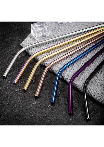 Kavisli Rosered 21.5CMX6MM Içecek Pipetleri 304 Paslanmaz Çelik Soğuk Içme Kavisli Düz Uzun Pipet Fırçalı Drinkware Bar Parti Bardak Aksesuarları (Yurt Dışından)