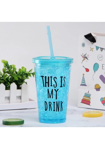 Mavi Yeniden Kullanılabilir Plastik Pipetli Bardak Kapaklı Su Soğuk Pipetli Bardaklar Su Içme Bardağı Suyu Bardakları Bardak Pipetli Kupa Drinkware (Yurt Dışından)
