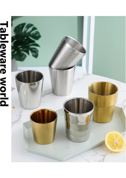300ML Kore Tarzı 304 Paslanmaz Çelik Çift Katmanlı Altın Su Bardağı Açık Barbekü Restoran Bira Içecek Bardağı Rahat Metal Çay Bardağı (Yurt Dışından) fiyatları