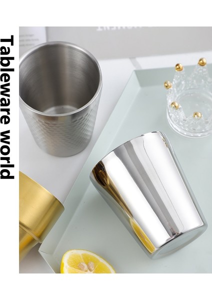 300ML Kore Tarzı 304 Paslanmaz Çelik Çift Katmanlı Altın Su Bardağı Açık Barbekü Restoran Bira Içecek Bardağı Rahat Metal Çay Bardağı (Yurt Dışından) fırsatları