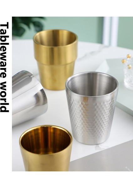 300ML Kore Tarzı 304 Paslanmaz Çelik Çift Katmanlı Altın Su Bardağı Açık Barbekü Restoran Bira Içecek Bardağı Rahat Metal Çay Bardağı (Yurt Dışından) indirimleri