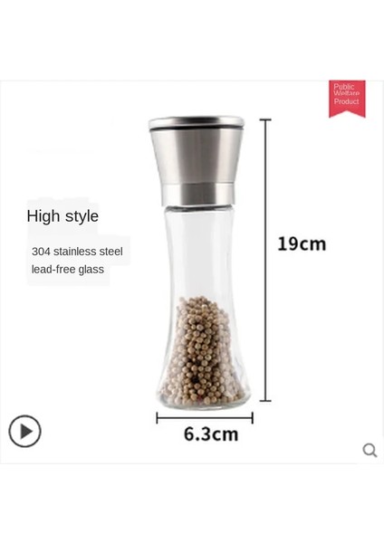 Uzun x 1 Fırçalanmış Paslanmaz Çelik Karabiber Değirmeni ve Tuz Değirmeni, 6 Oz Cam Uzun Gövde, 5 Derece Ayarlanabilir Seramik Rotor (Yurt Dışından)