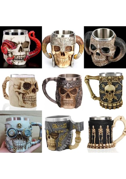 450 ml 201-300 ml Kafatası Bira Kahve Kupa Paslanmaz Çelik Viking Savaşçı Kafatası Bira Kupa Mekanik Dişli Boru Hattı Tasarımı Bira Stein Tankard Içecek Fincan (Yurt Dışından) fiyatları