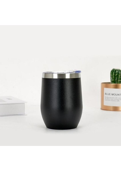 Siyah 301-400 ml Paslanmaz Çelik Şarap Bardakları Kapaklı 12 Oz Yalıtımlı Şarap Bardağı Köksüz Çift Duvar Vakum Şarap Bardağı Kahve (Yurt Dışından)