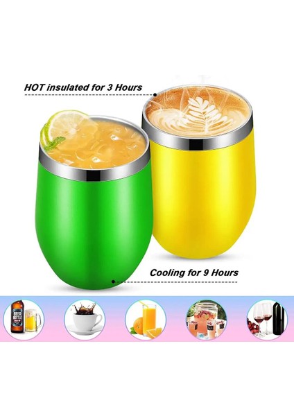 Siyah 301-400 ml Paslanmaz Çelik Şarap Bardakları Kapaklı 12 Oz Yalıtımlı Şarap Bardağı Köksüz Çift Duvar Vakum Şarap Bardağı Kahve (Yurt Dışından)