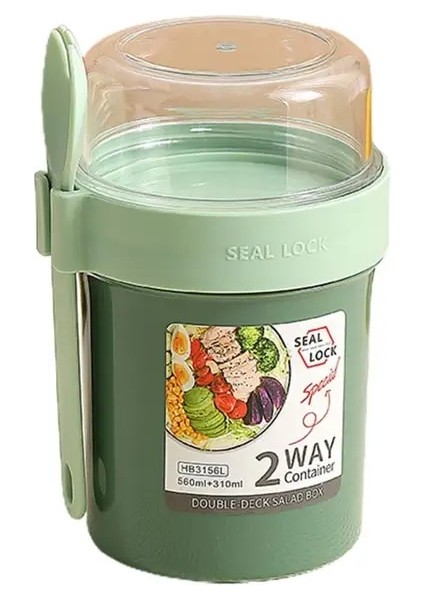 Yeşil Bir Gecelik Kutu Bardak Çift Katmanlı Iyi Sızdırmazlık Salata Bardağı Kahvaltı Salatası Yoğurt Fındık Yağ Azaltma Kapaklı Bardak Kaşık Ev Için (Yurt Dışından)