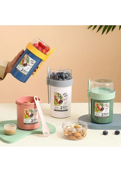 Yeşil Bir Gecelik Kutu Bardak Çift Katmanlı Iyi Sızdırmazlık Salata Bardağı Kahvaltı Salatası Yoğurt Fındık Yağ Azaltma Kapaklı Bardak Kaşık Ev Için (Yurt Dışından) fiyatları