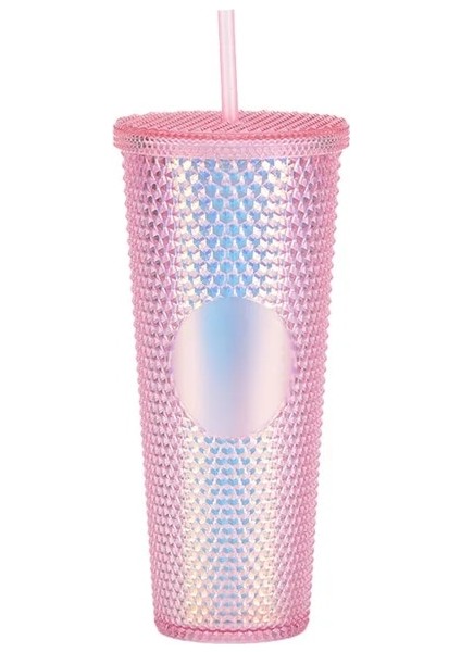 Temizle Pembe 710ML Durian Kupası 710ML Kahve Kapaklı ve Samanlı Fincan Yaz Soğuk Su Kupa Bardak Samanlı Bardak Elmas Radyant Tanrıça Bardak (Yurt Dışından)