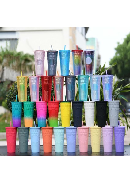 Temizle Pembe 710ML Durian Kupası 710ML Kahve Kapaklı ve Samanlı Fincan Yaz Soğuk Su Kupa Bardak Samanlı Bardak Elmas Radyant Tanrıça Bardak (Yurt Dışından) indirimleri