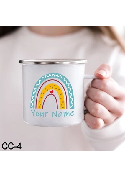 Cc-4 Kişiselleştirilmiş Gökkuşağı Kupa Çocuk Kupalar Noel / Yeni Yıl / Çocuk Günü Hediyesi Kamp Ateşi Gökkuşağı Emaye Fincan Özel Çocuk Bardak (Yurt Dışından)